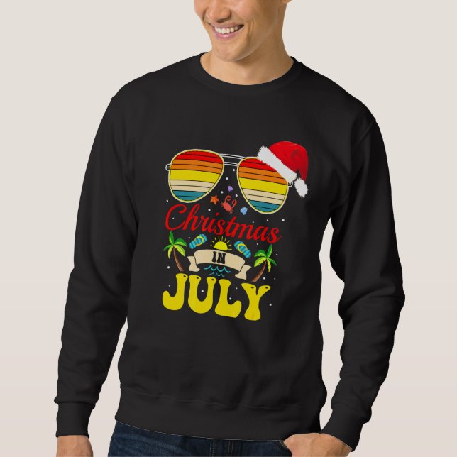 Christmas In July Santa Hat Sunglasses Hawaii Summ Sweatshirt (Front)