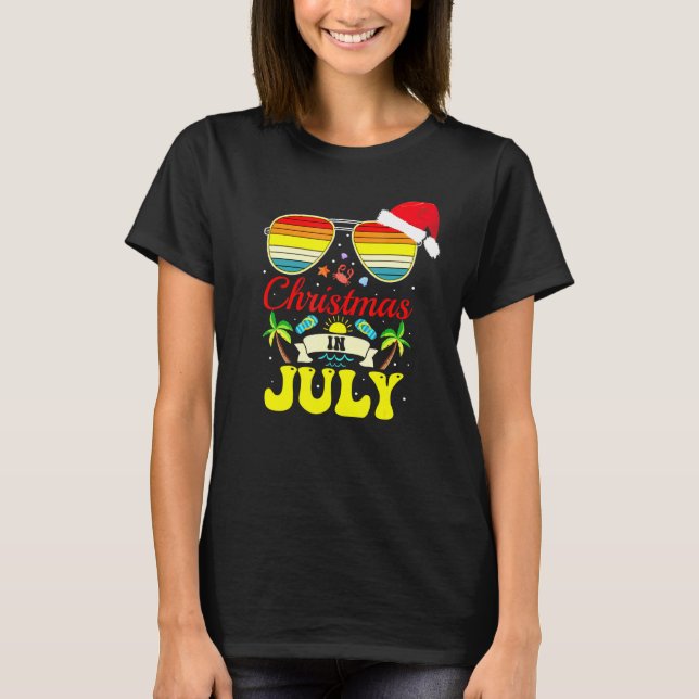 Christmas In July Santa Hat Sunglasses Hawaii Summ T-Shirt (Front)