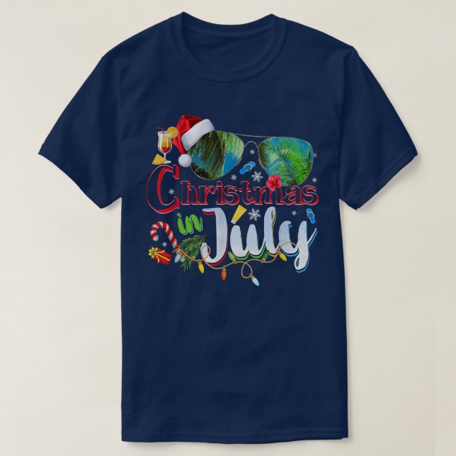 Christmas in July Santa Hat Sunglasses Hawaii Summ T-Shirt (Design Front)