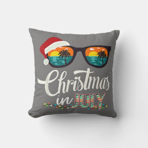 Christmas in July Santa Hat Sunglasses Hawaii Throw Pillow