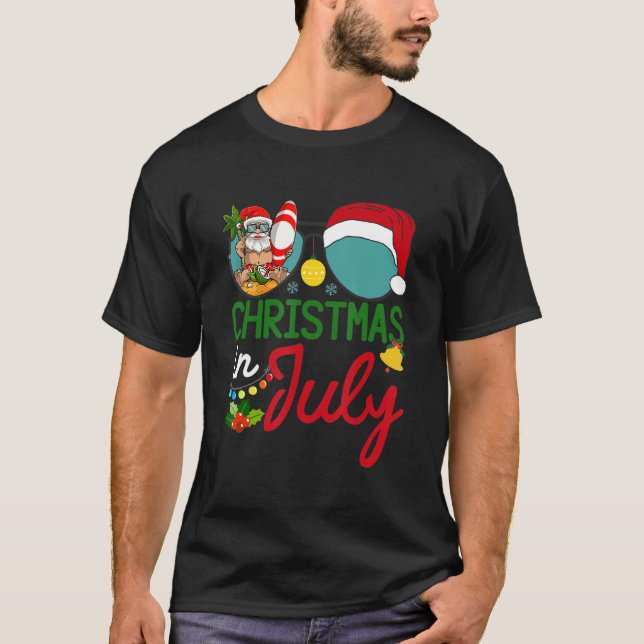 Christmas In July Santa Hat Sunglasses  Santa Surf T-Shirt (Front)