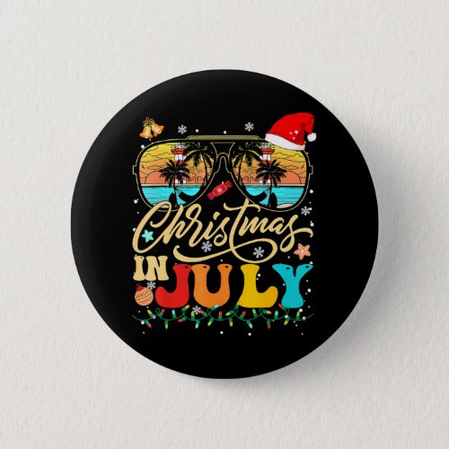 Christmas In July Santa Hat Sunglasses Summer Button