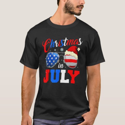 Christmas In July Santa Hat Sunglasses Summer Cele T_Shirt