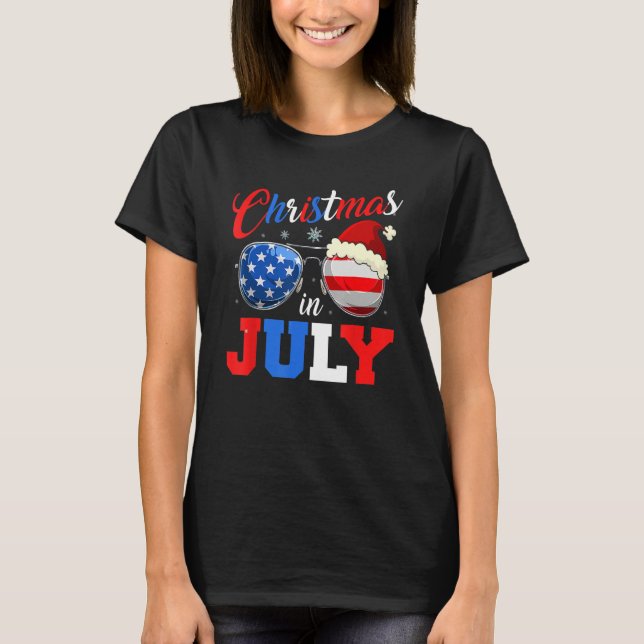 Christmas In July Santa Hat Sunglasses Summer Cele T-Shirt (Front)