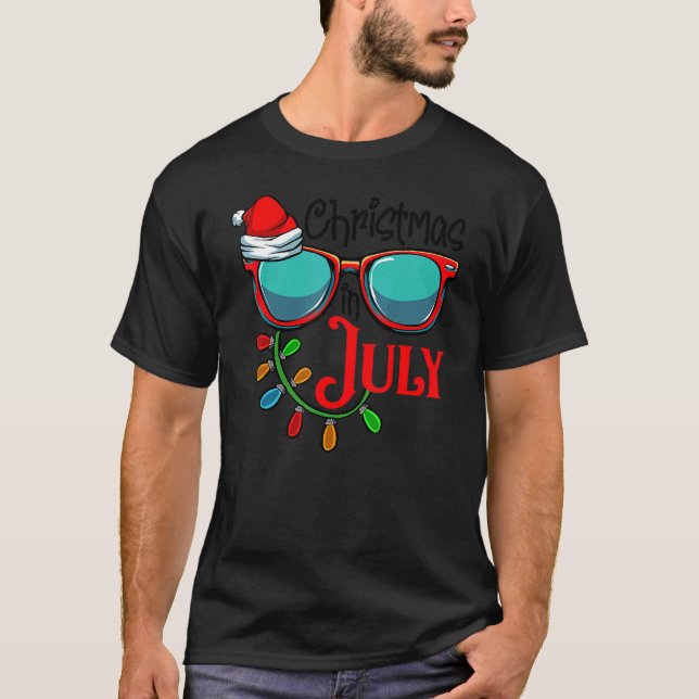 Christmas In July Santa Hat Sunglasses Summer Cele T-Shirt (Front)