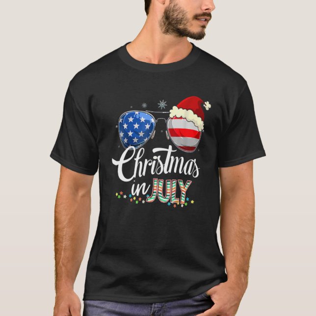 Christmas In July Santa Hat Sunglasses Summer Cele T-Shirt (Front)