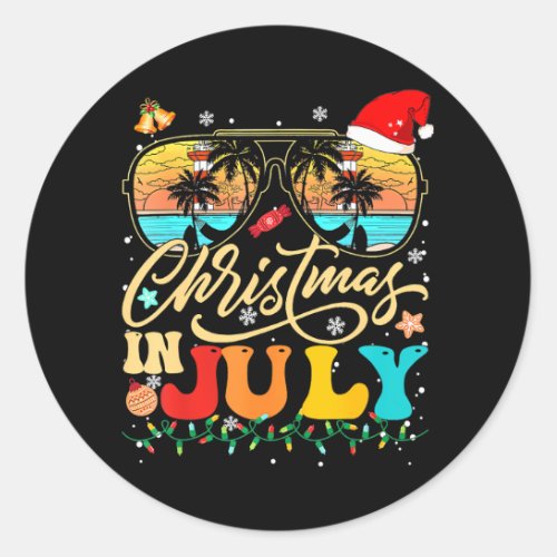 Christmas In July Santa Hat Sunglasses Summer Classic Round Sticker