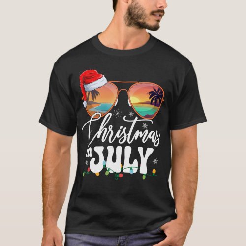 Christmas In July Santa Hat Sunglasses Summer T_Shirt