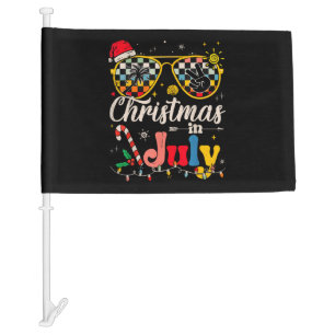 Christmas in July Santa Hat Sunglasses Summer Vaca Car Flag