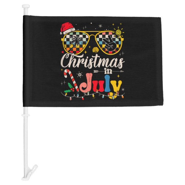 Christmas in July Santa Hat Sunglasses Summer Vaca Car Flag (Front)