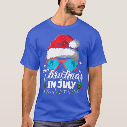 Christmas in July Santa Hat Sunglasses Summer Vaca T_Shirt