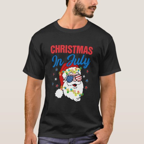 Christmas In July Santa Hat Sunglasses Usa Flag Su T_Shirt