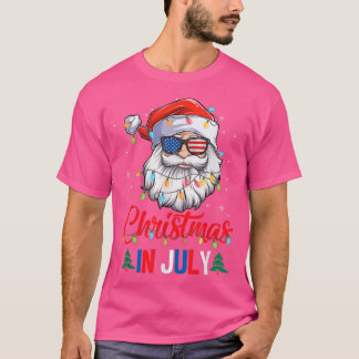 Christmas In July Santa Hat Sunglasses Usa Flag Su T-Shirt