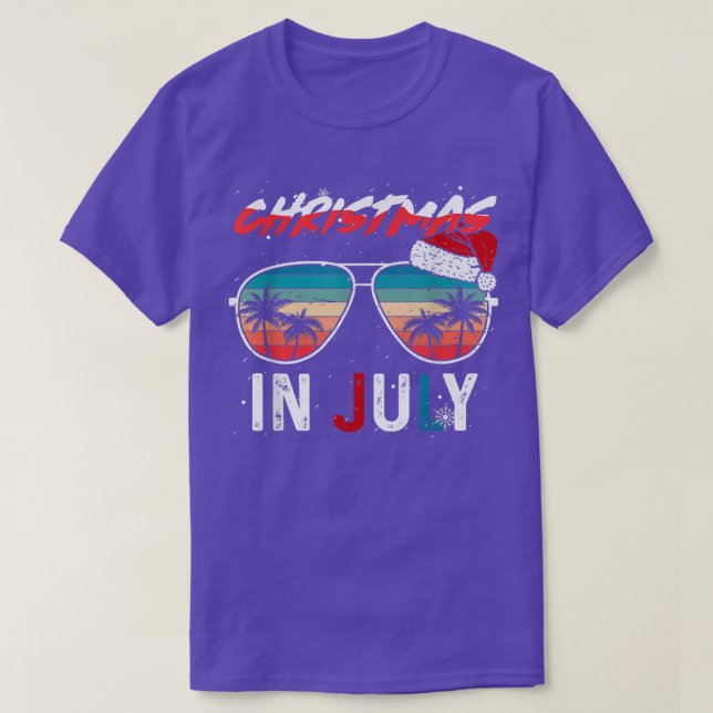 Christmas In July Santa Hat Sunglasses USA Flag Su T-Shirt (Design Front)