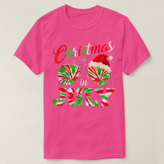 Christmas In July Santa Hat Tie Dye Sunglasses Sum T-Shirt (Design Front)