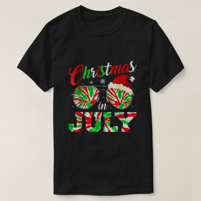 Christmas In July Santa Hat Tie Dye Sunglasses Sum T-Shirt (Design Front)