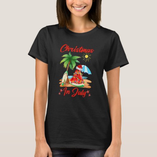 Christmas In July Santa Hat Watermelon Beach Summe T_Shirt