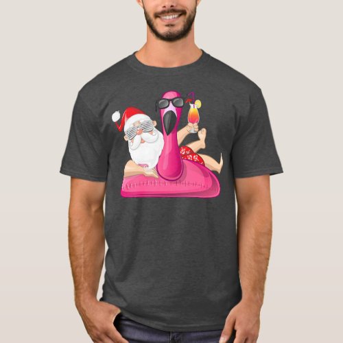 Christmas in July Santa Hawaii Flamingo Summer T_Shirt