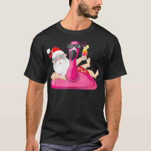 Christmas in July Santa Hawaii Flamingo Summer Vac T-Shirt