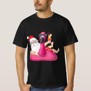 Christmas in July Santa Hawaii Flamingo Summer Vac T-Shirt