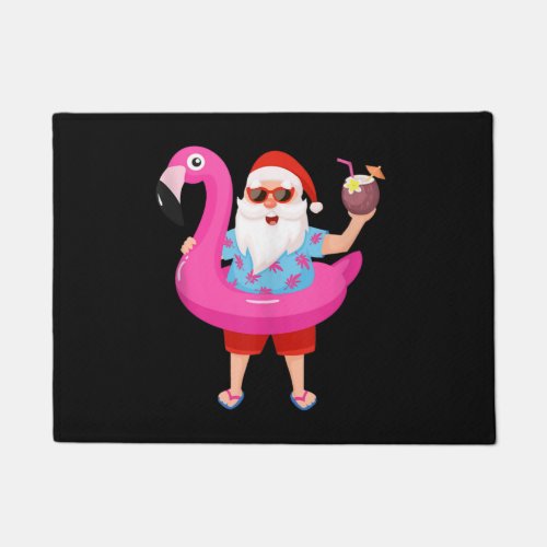 Christmas in July Santa hawaii Sunglasses Flamingo Doormat