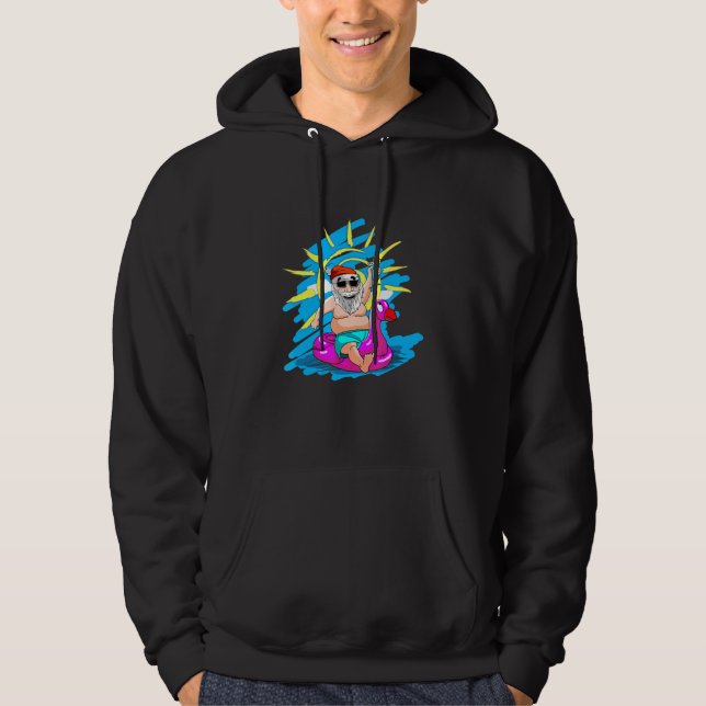Christmas In July Santa Hawaii Sunglasses Flamingo Hoodie (Front)