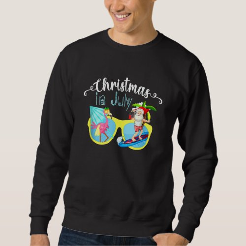 Christmas In July Santa Hawaii Sunglasses Flamingo Sweatshirt