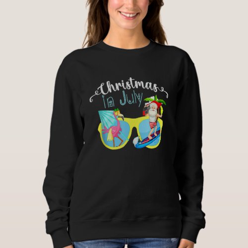 Christmas In July Santa Hawaii Sunglasses Flamingo Sweatshirt