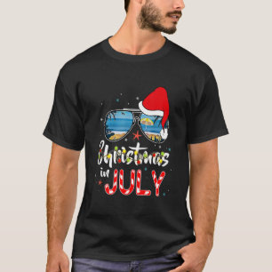 Christmas In July Santa Hawaii Sunglasses Flamingo T-Shirt