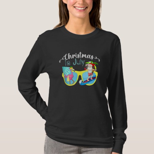 Christmas In July Santa Hawaii Sunglasses Flamingo T_Shirt