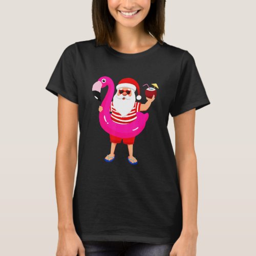 Christmas In July Santa Hawaii Sunglasses Flamingo T_Shirt