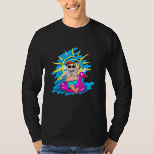 Christmas In July Santa Hawaii Sunglasses Flamingo T-Shirt