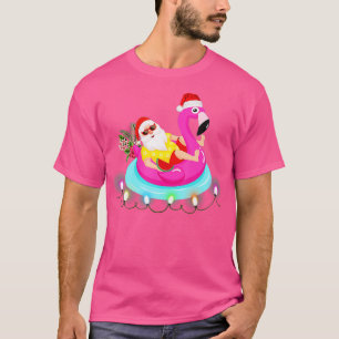 Christmas In July Santa Hawaii Sunglasses Flamingo T-Shirt