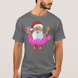 Christmas in July Santa Hawaii Sunglasses Flamingo T-Shirt