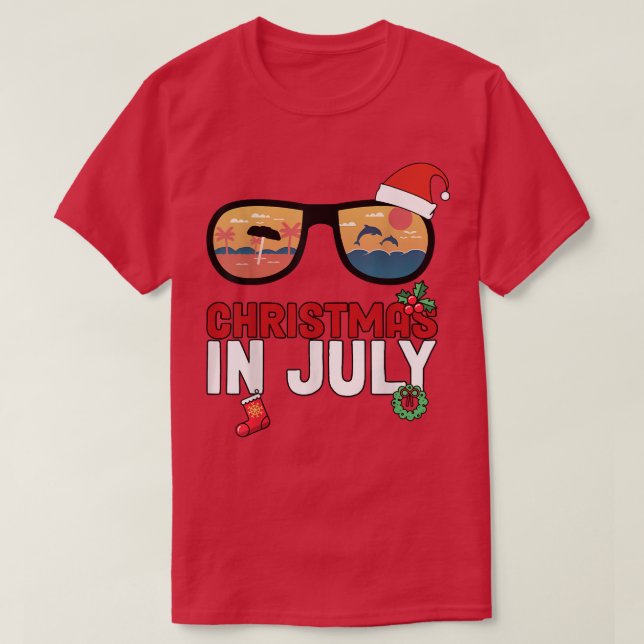 Christmas In July Santa Hawaii Sunglasses Summer V T-Shirt (Design Front)