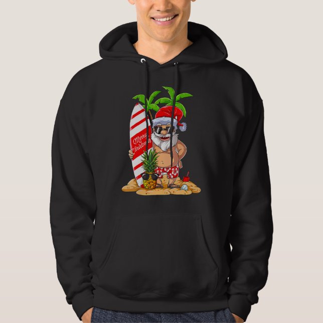 Christmas In July Santa Hawaii Surfing Summer Chri Hoodie (Front)