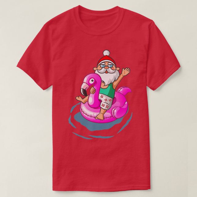 Christmas in July Santa Hawaiian flamingo Summer S T-Shirt (Design Front)