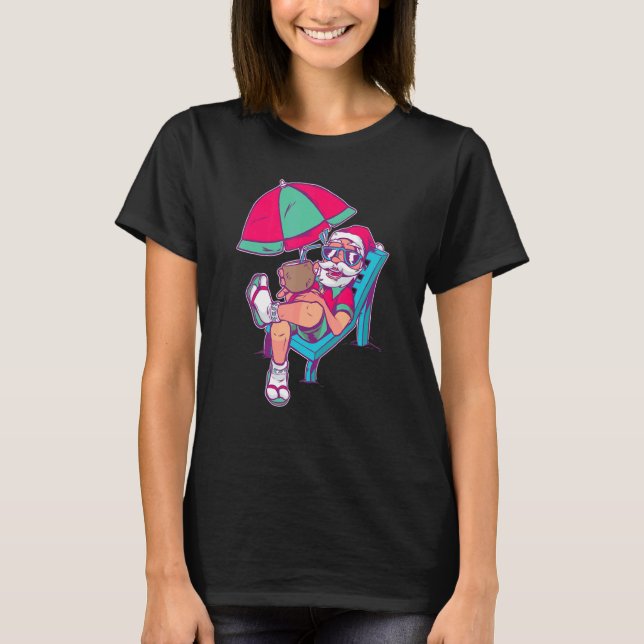 Christmas In July  Santa Hawaiian On Beach With Co T-Shirt (Front)