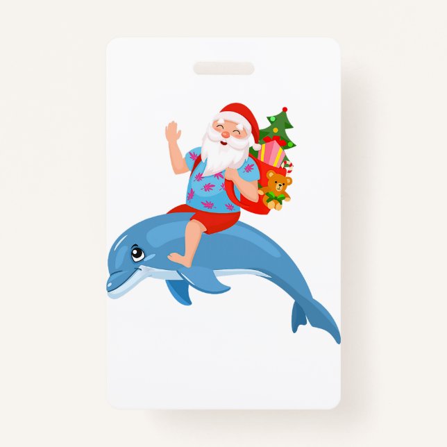 Christmas in July Santa Hawaiian Summer Surf Surfi Badge (Front)