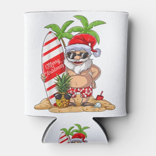 Christmas in July Santa Hawaiian Summer Surf Surfi Can Cooler