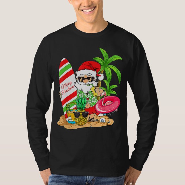 Christmas In July Santa Hawaiian Summer Surf Surfi T-Shirt (Front)
