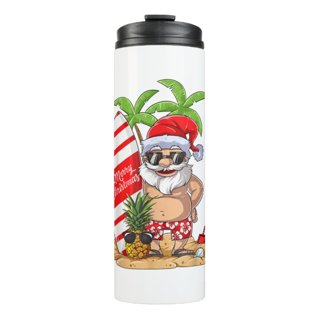 Christmas in July Santa Hawaiian Summer Surf Surfi Thermal Tumbler (Front)