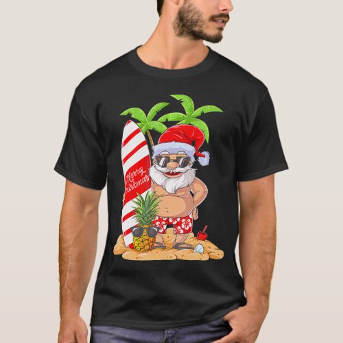 Christmas in July Santa Hawaiian Summer Surf T_Shirt