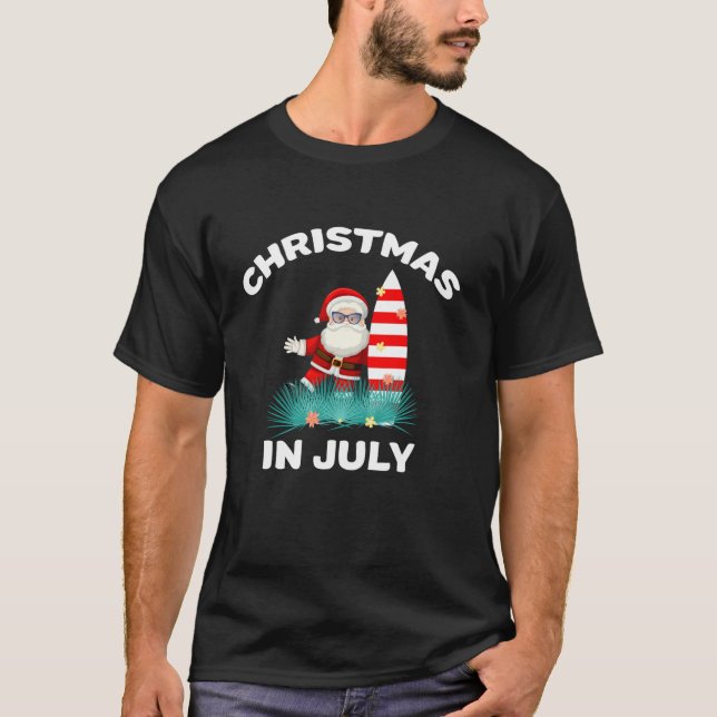 Christmas In July Santa Hawaiian Surfing Candy Can T-Shirt (Front)