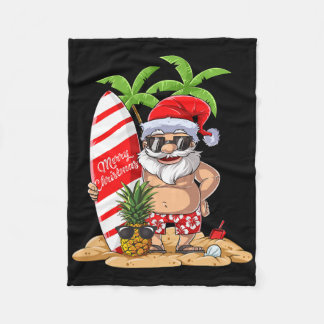 Christmas In July Santa Hawaiian Surfing Gifts Sum Fleece Blanket