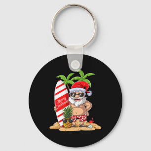 Christmas In July Santa Hawaiian Surfing Gifts Sum Keychain