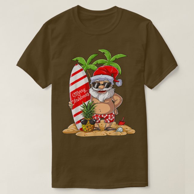 Christmas in July Santa Hawaiian Surfing Gifts Sum T-Shirt (Design Front)