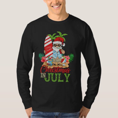 Christmas In July Santa Hawaiian Surfing  Summer S T_Shirt