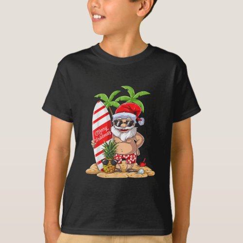 Christmas in July Santa Hawaiian Surfing T_Shirt