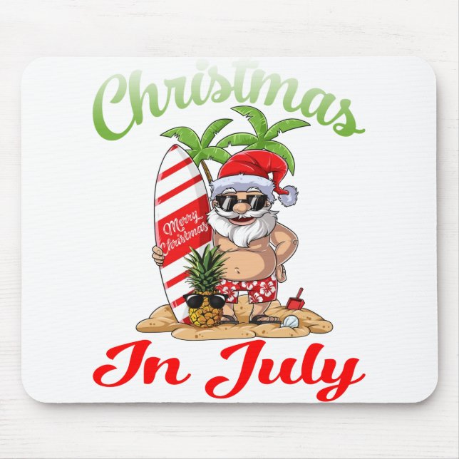 Christmas in July Santa Hawaiian Surfing T Shirt Mouse Pad (Front)